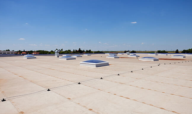 Commercial flat TPO roof installation